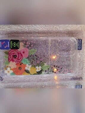 Claire's Floral Glitter Phone Case with Rhinestones - Pink, Yellow & Green